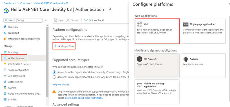 Screenshot of the Configure platforms panel