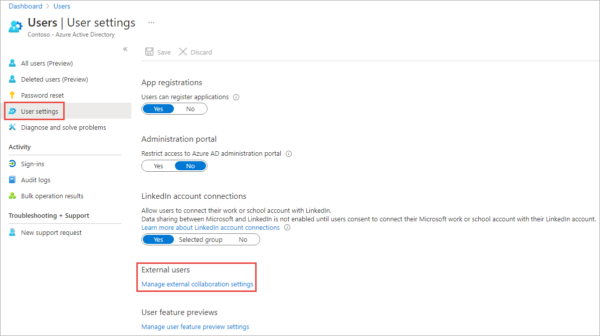 Screenshot of the user settings page