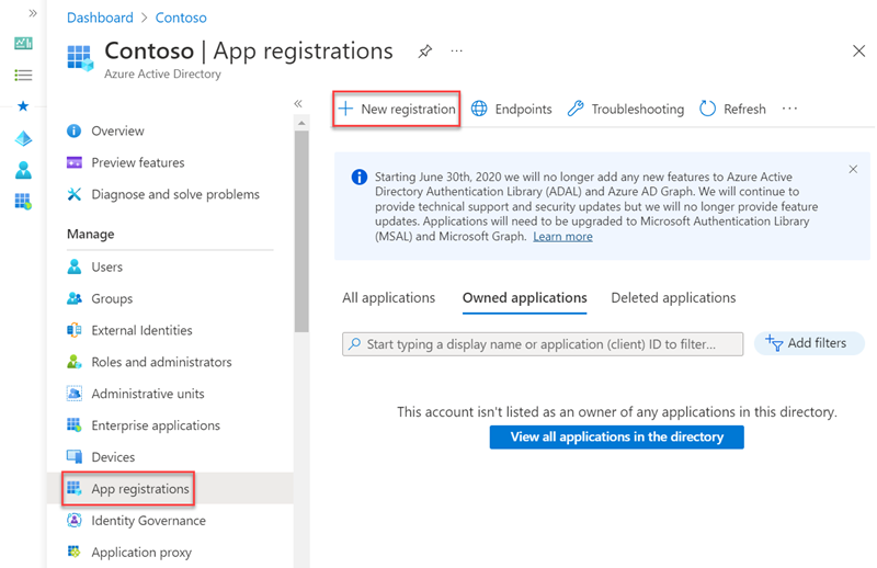 Screenshot of App Registrations page