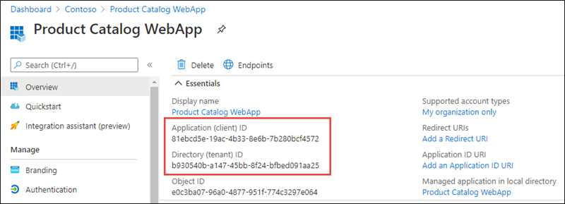 Screenshot of the application ID of the new app registration