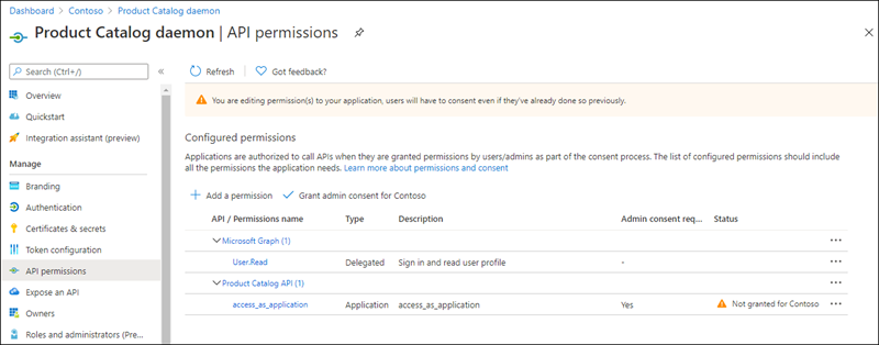 Screnshot showing the added permissions