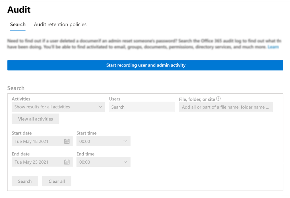 Screenshot of starting auditing recording