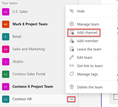 Screenshot of team more options
