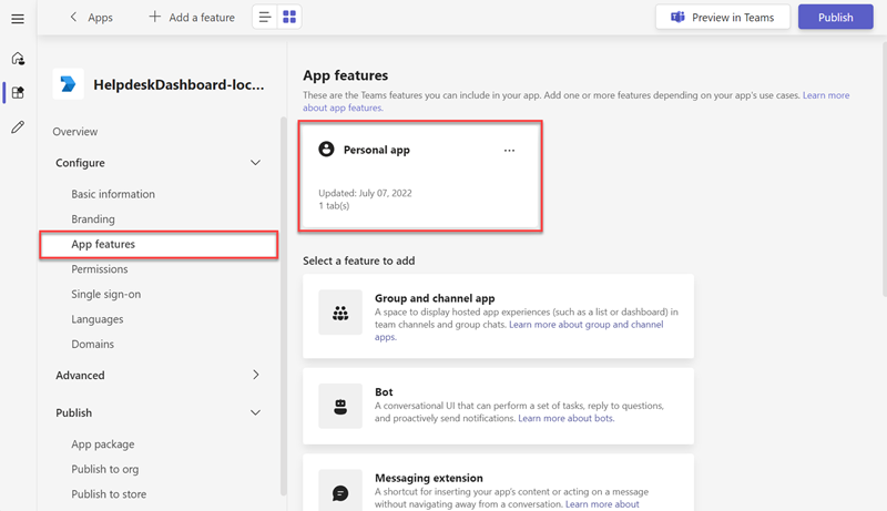 Add app features in the developer portal