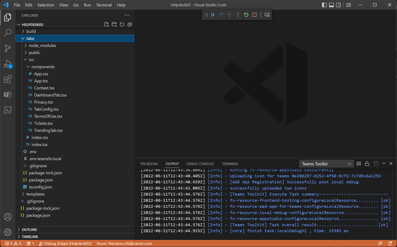 Screenshot of running Teams Tabs app