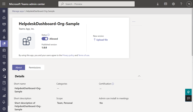 Screenshot of org Teams app detail