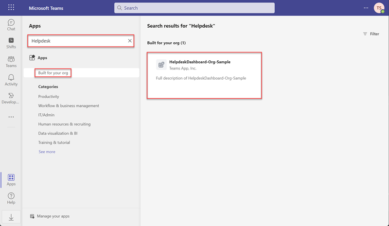 Screenshot of org Teams apps