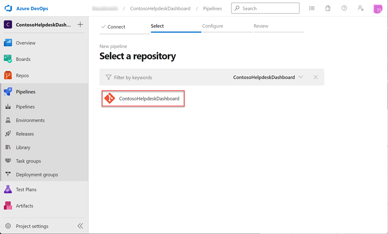 Screenshot of selecting repository
