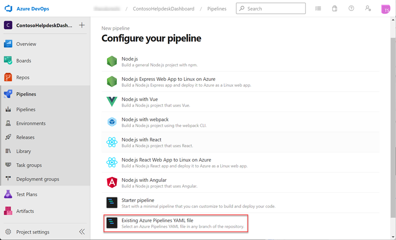 Screenshot of selecting repository