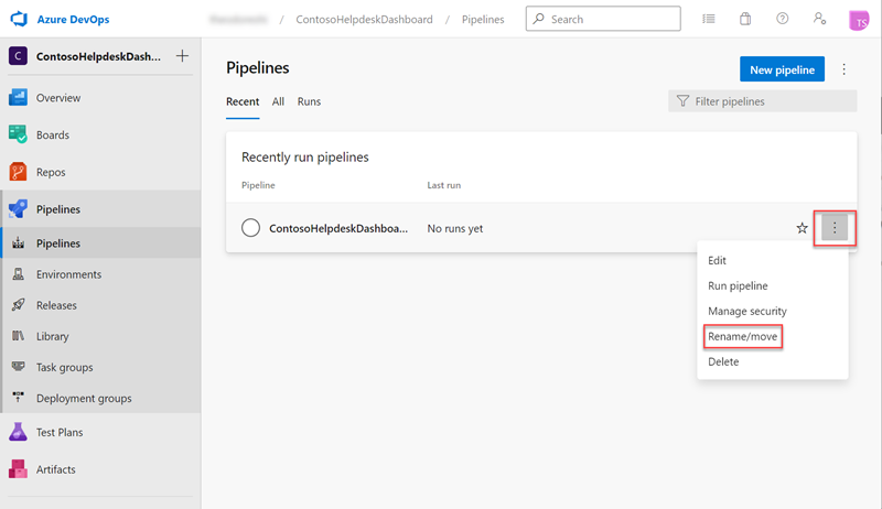 Screenshot of renaming pipeline