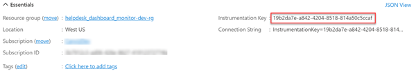 Screenshot of instrumentation Key