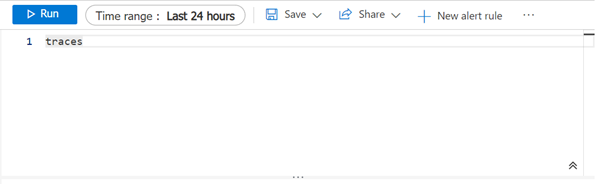 Screenshot of application insights log query