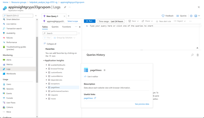 Screenshot of pageviews table popup box