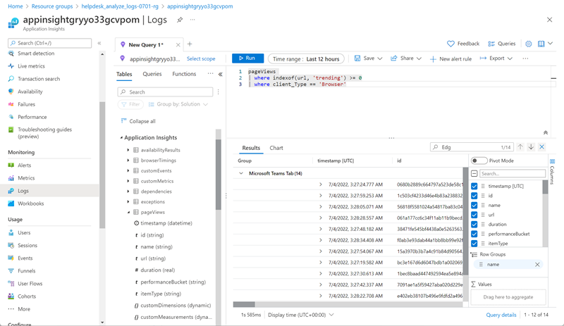 Screenshot of summarizing query results