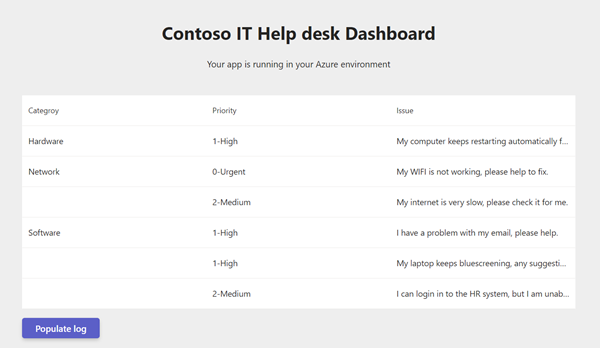 Screenshot of helpdesk analyze logs app