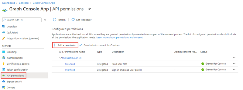 Screenshot of the Add permission button.