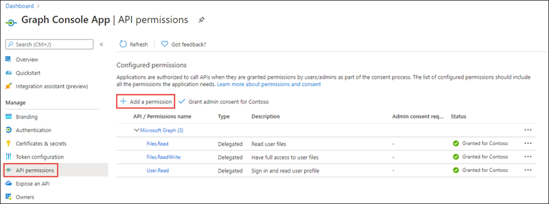 Screenshot of the Add permission button.