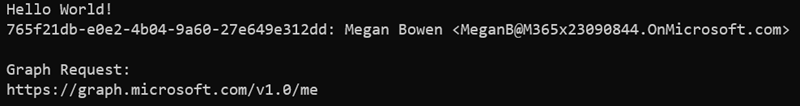 Screenshot of the console application showing the signed in user