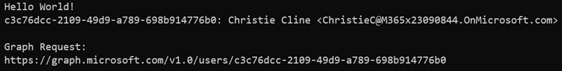 Screenshot of the console application showing a specific user