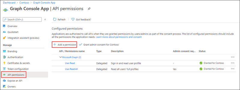 Screenshot of the API Permissions navigation item