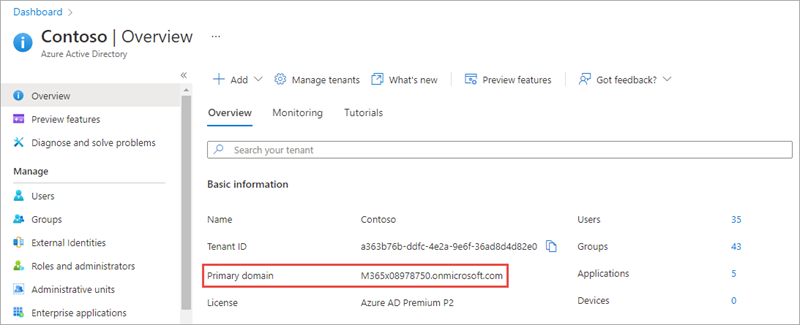 Screenshot of the Azure AD admin portal home