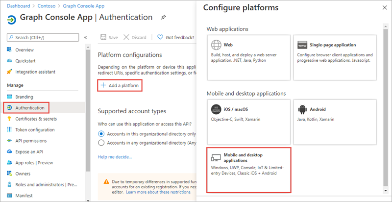 Screenshot of the Platform configurations section