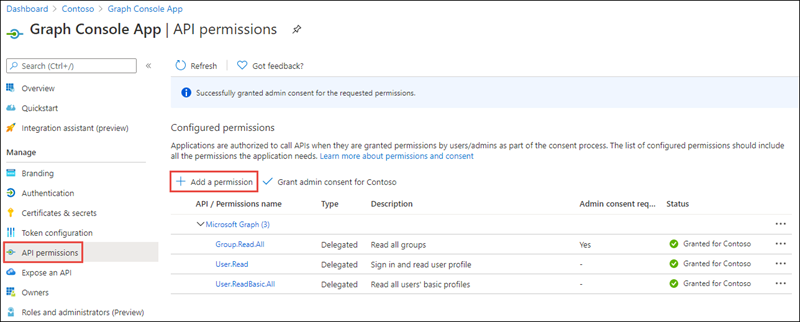 Screenshot of the API Permissions navigation item