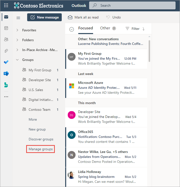 Screenshot of Outlook.com's navigation