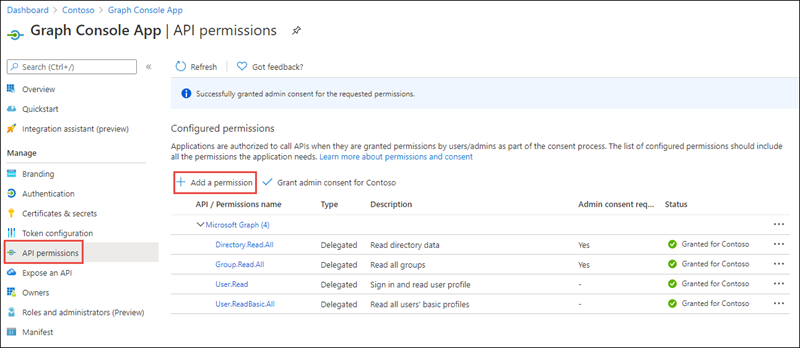 Screenshot of the API Permissions navigation item