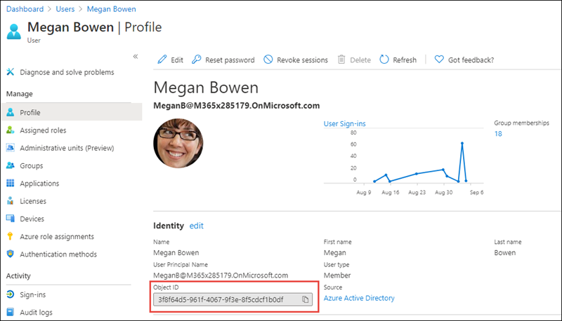 Screenshot of a user's properties in the Azure AD admin center