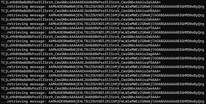 Screenshot of .NET console application logging messages