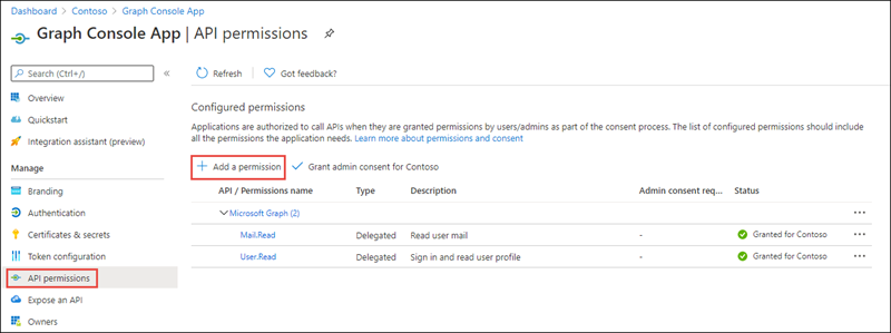 Screenshot of the API Permissions navigation item