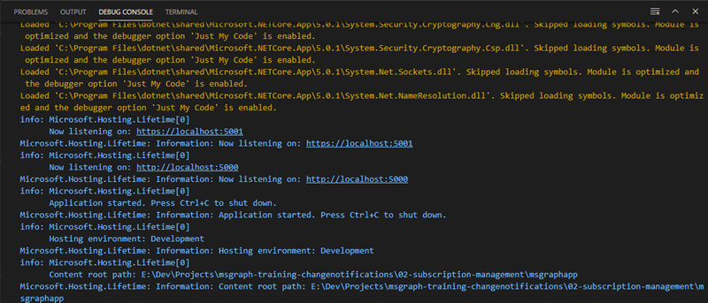 Screenshot of the VS Code Debug Console