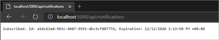 Screenshot of a successful subscription