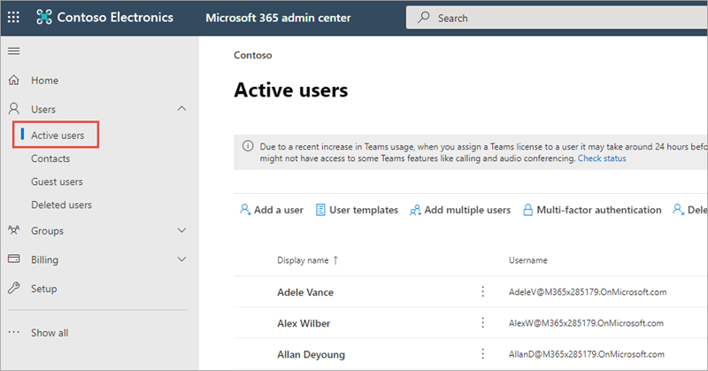Screenshot of the Microsoft 365 Admin Center
