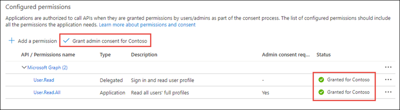 Screenshot approved admin consent