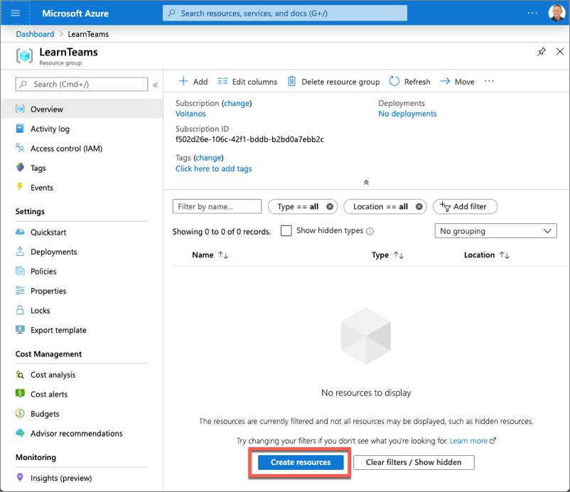 Screenshot of creating a new resource.