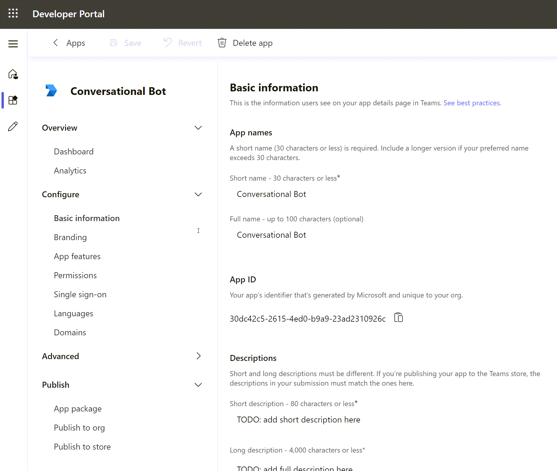 Screenshot of the Developer Portal basic information page.