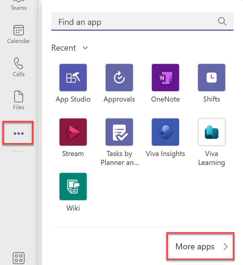 Screenshot of More added apps dialog in Microsoft Teams.