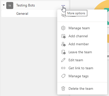Screenshot of selecting the Manage team option.