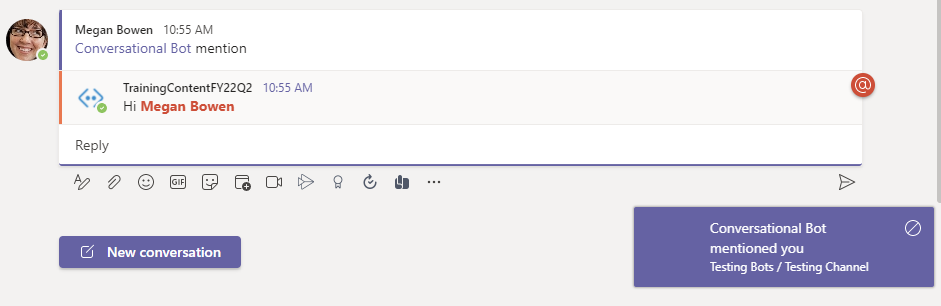 Screenshot of the correct bot response.