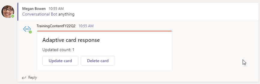 Screenshot of an updated message from the bot using cards.
