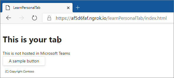 Screenshot of the local web app hosting the Teams tab project - displaying the tab