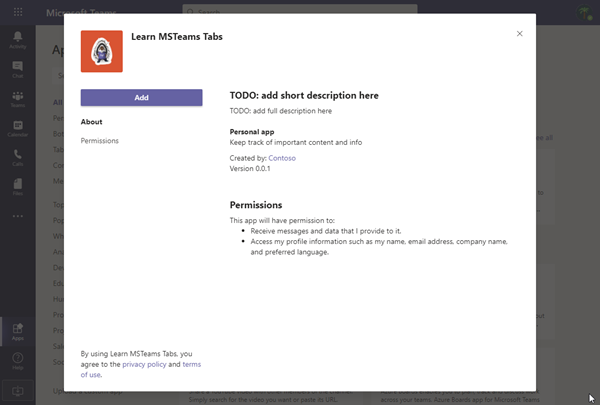 Screenshot of Microsoft Teams app