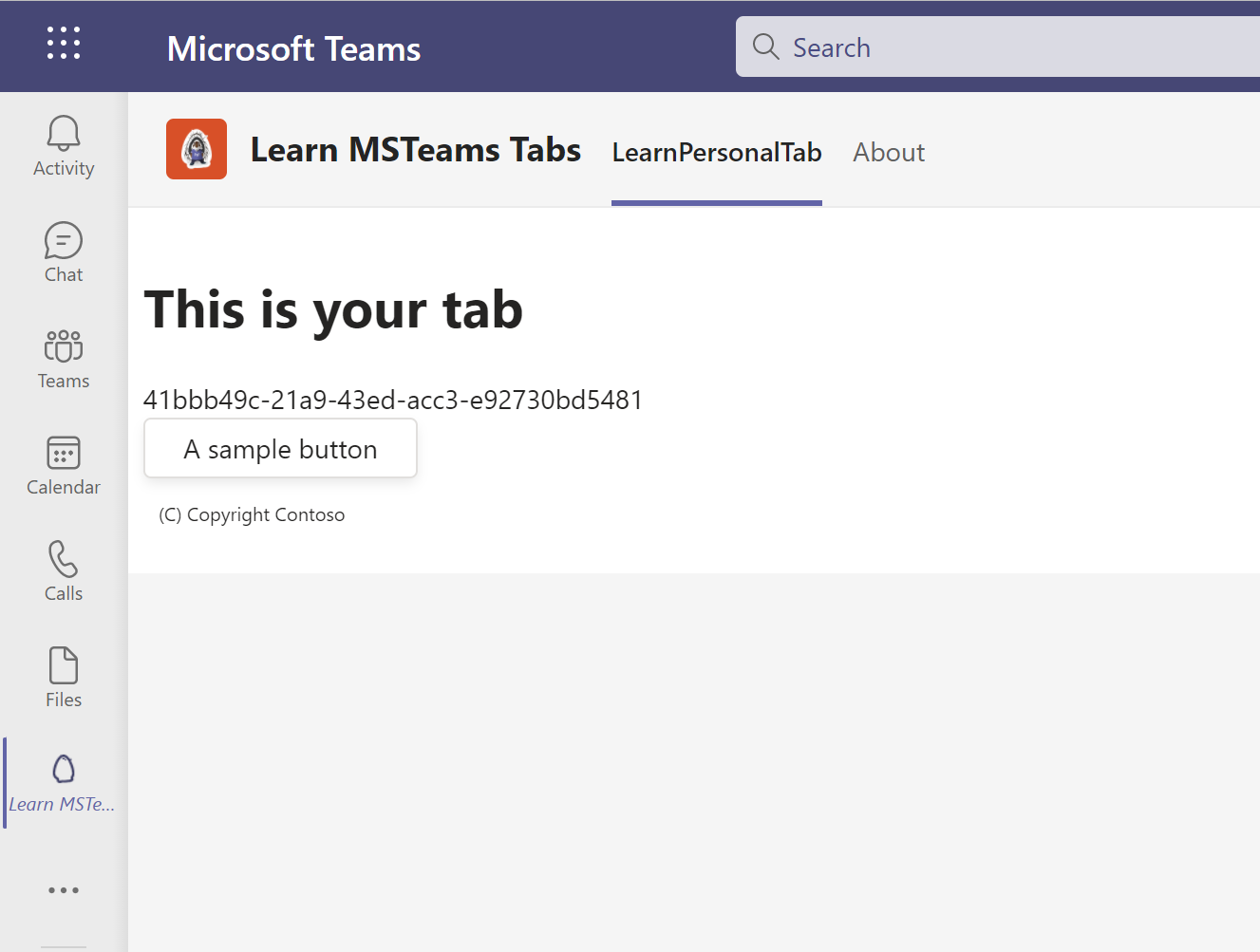 Screenshot of the installed Microsoft Teams app personal tab
