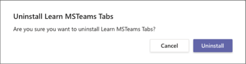 Screenshot of the Uninstall dialog box for the Microsoft Teams app