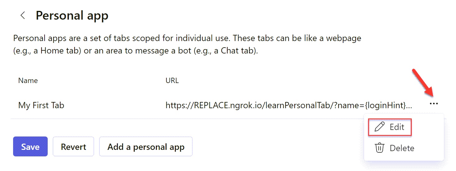 Screenshot of Personal App details in Developer Portal.