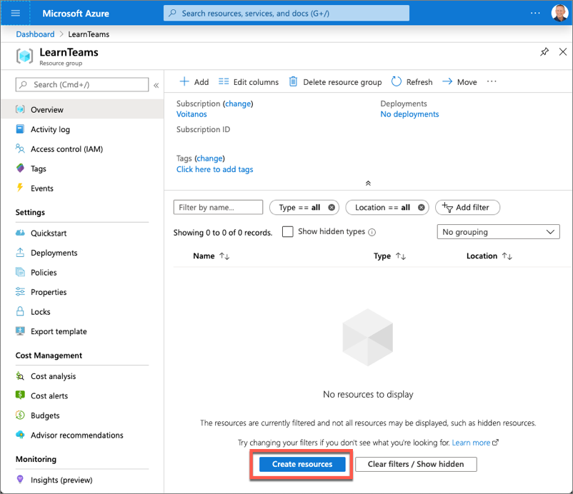 Screenshot of creating a new resource - create resource group.