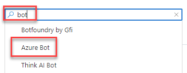Screenshot of searching for the Azure Bot resource.
