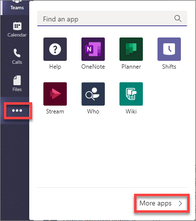 Screenshot of More added apps dialog in Microsoft Teams.
